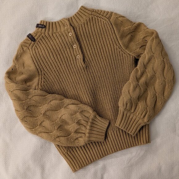 Janie and Jack Girl's Buckle Equestrian Classic Cable Knit Sweater Tan Beige 8 - Picture 5 of 6